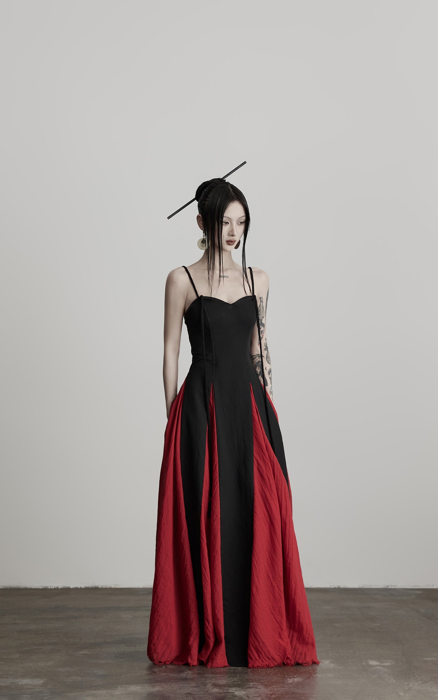 DOINDULGE Braided Strap Crushed Panel Maxi Dress with Lace-Up Back
