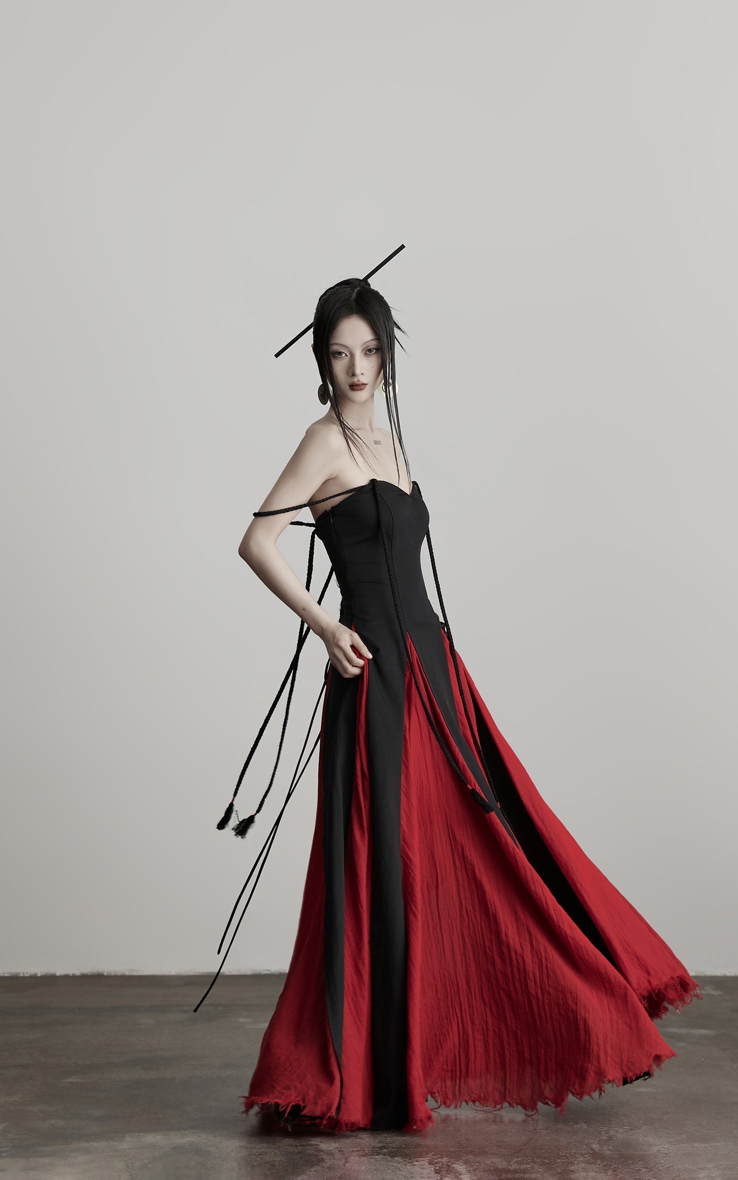 DOINDULGE Braided Strap Crushed Panel Maxi Dress with Lace-Up Back