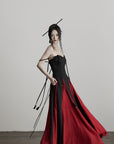 DOINDULGE Braided Strap Crushed Panel Maxi Dress with Lace-Up Back