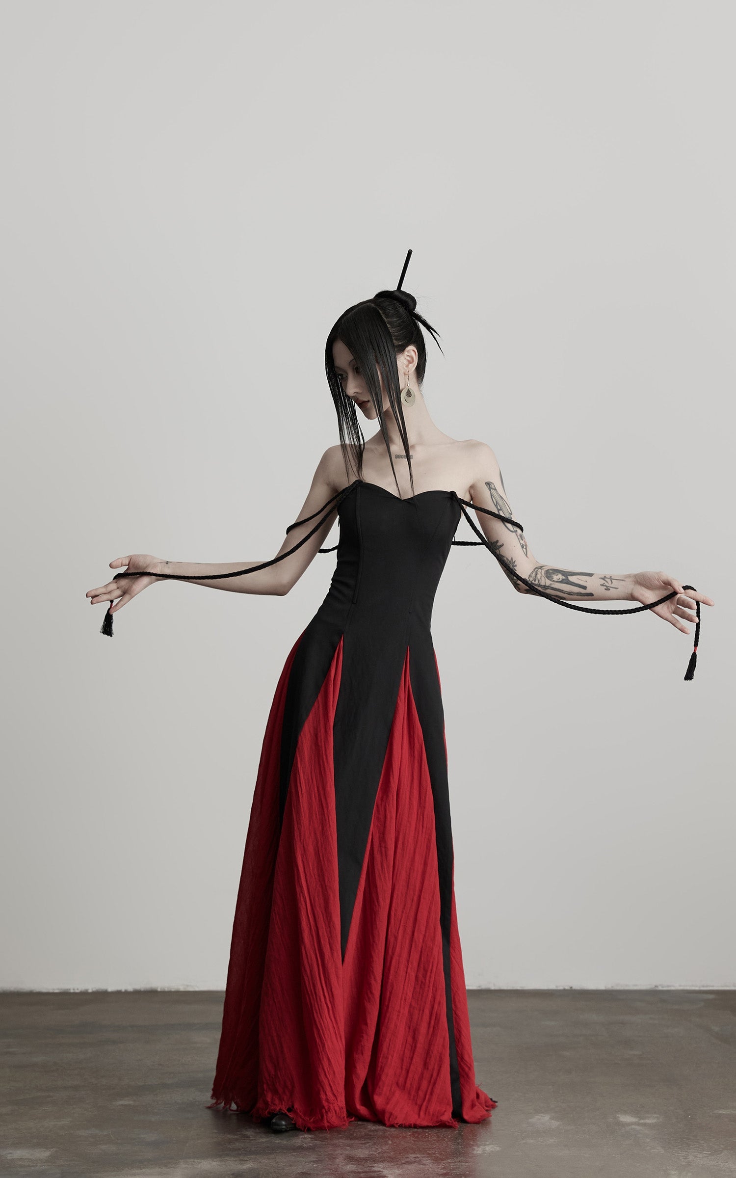 DOINDULGE Braided Strap Crushed Panel Maxi Dress with Lace-Up Back