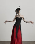 DOINDULGE Braided Strap Crushed Panel Maxi Dress with Lace-Up Back