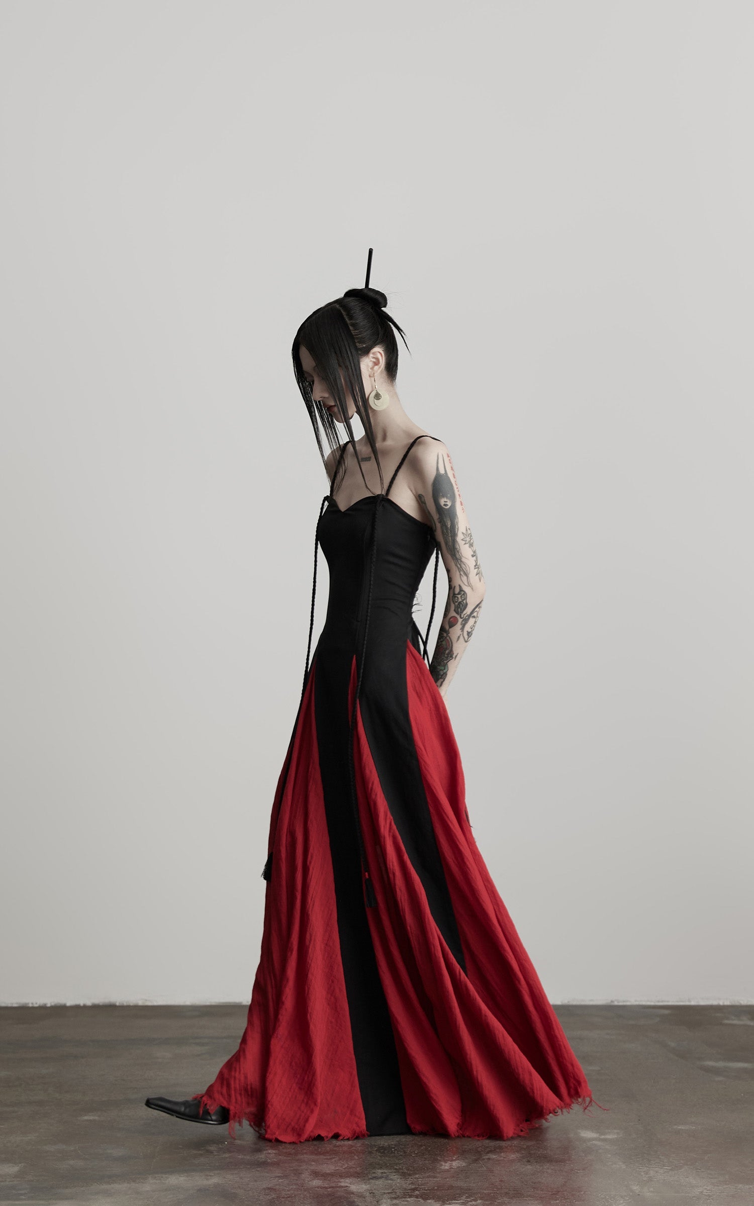 DOINDULGE Braided Strap Crushed Panel Maxi Dress with Lace-Up Back