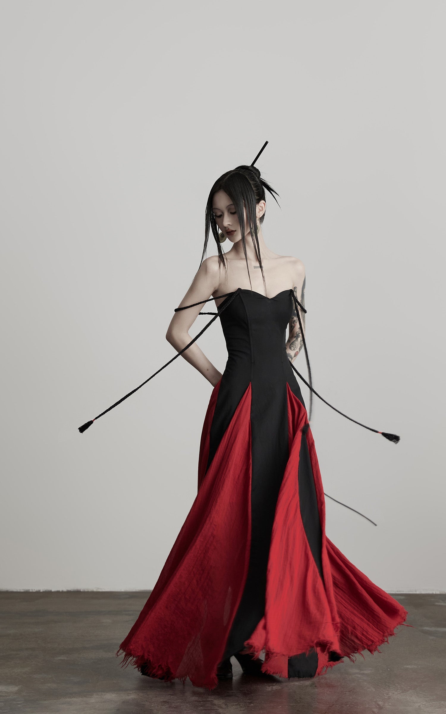 DOINDULGE Braided Strap Crushed Panel Maxi Dress with Lace-Up Back