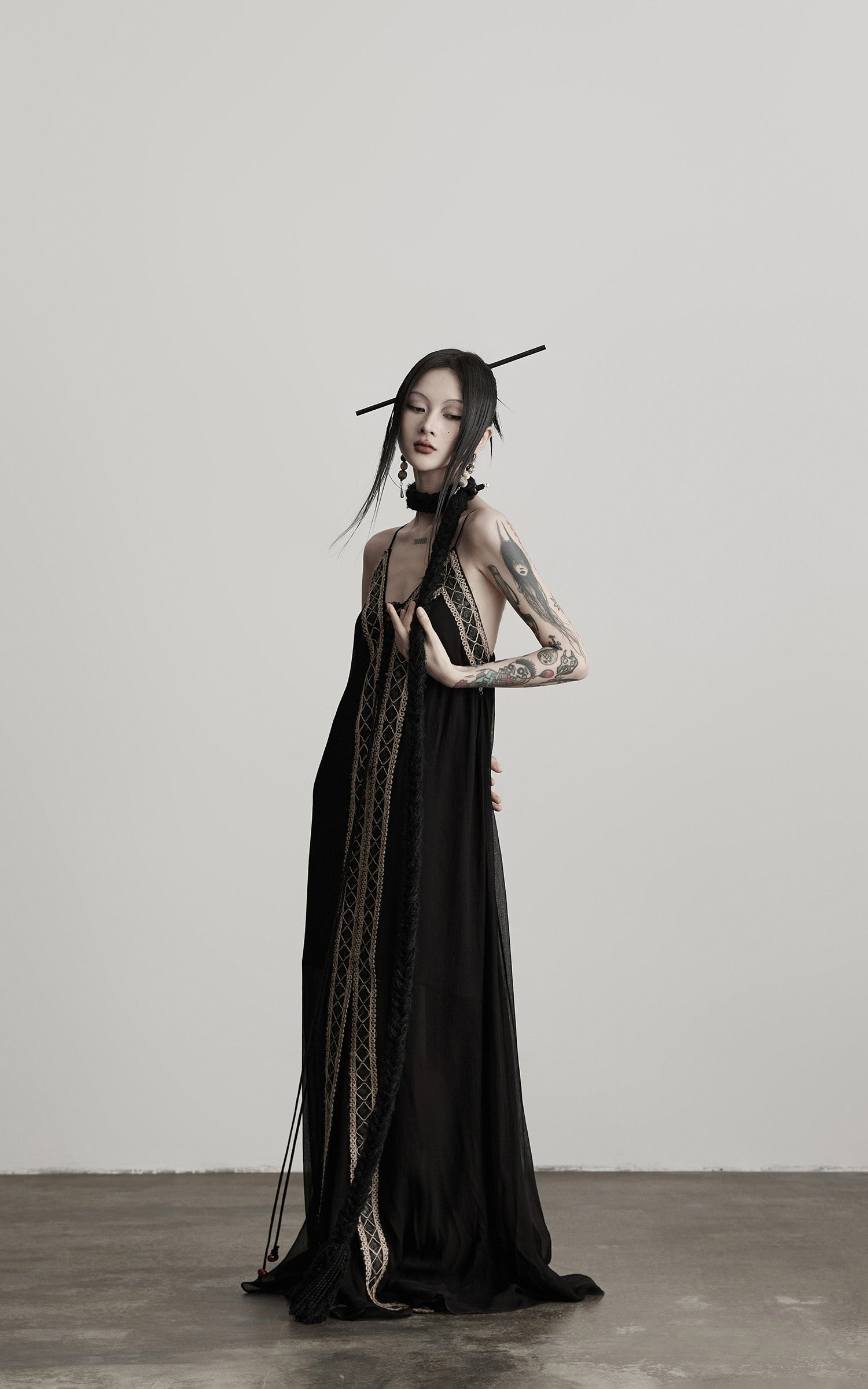 DOINDULGE Black Embroidered Beaded Maxi Dress