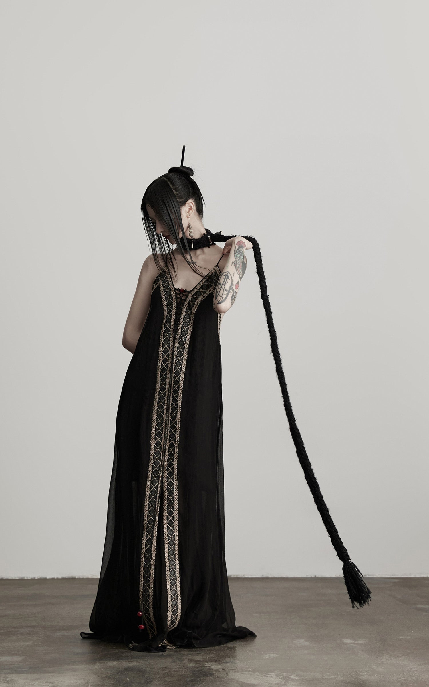 DOINDULGE Black Embroidered Beaded Maxi Dress