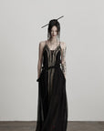 DOINDULGE Black Embroidered Beaded Maxi Dress