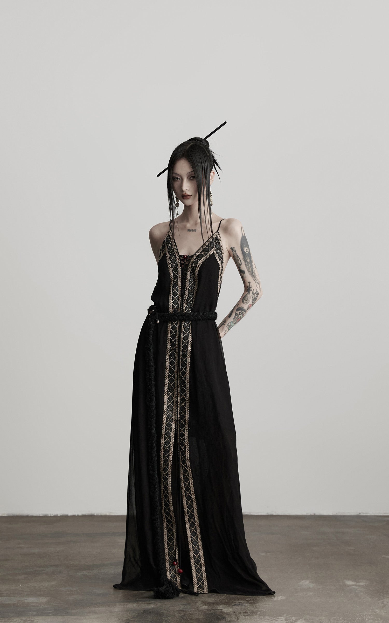 DOINDULGE Black Embroidered Beaded Maxi Dress