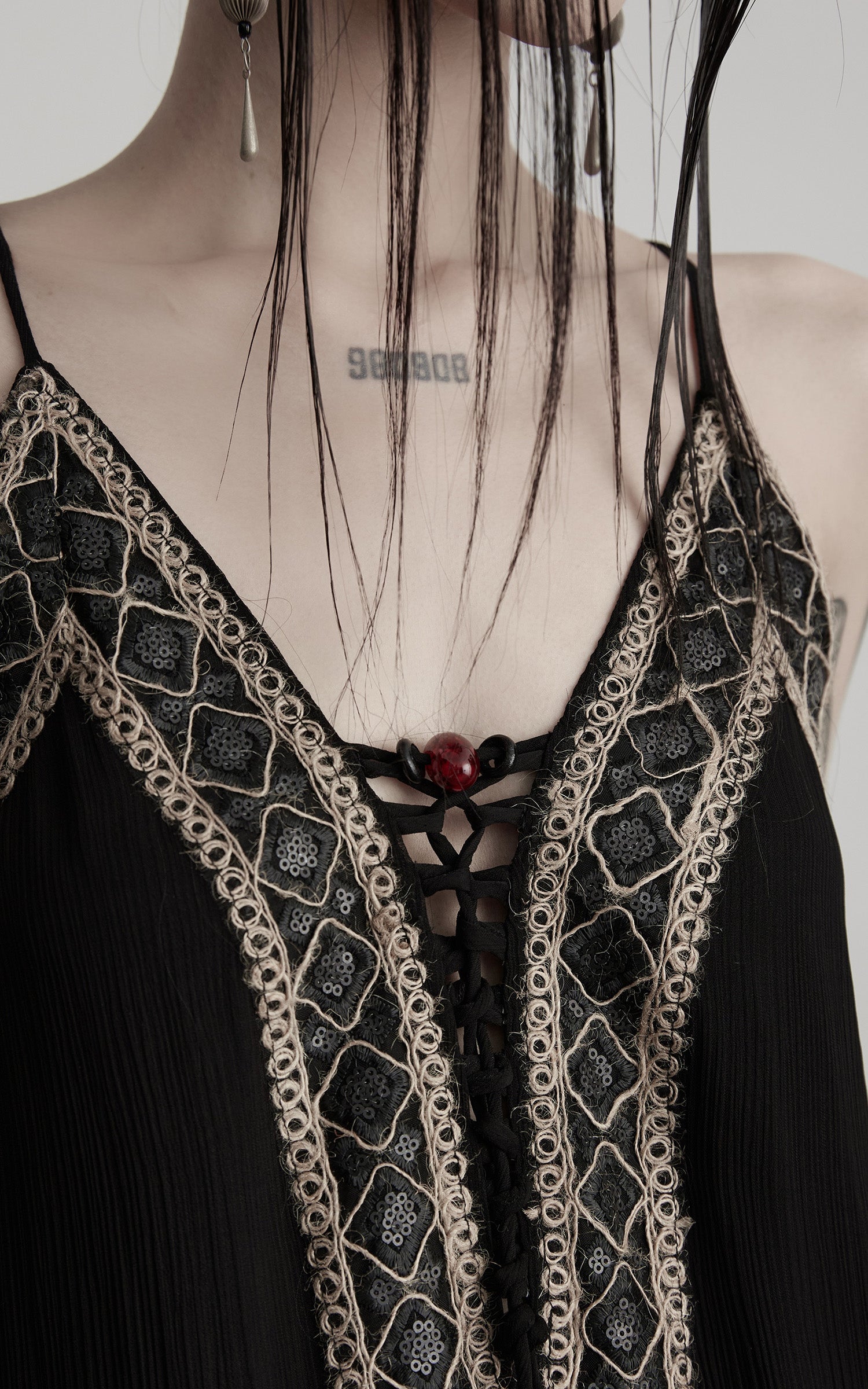 DOINDULGE Black Embroidered Beaded Maxi Dress