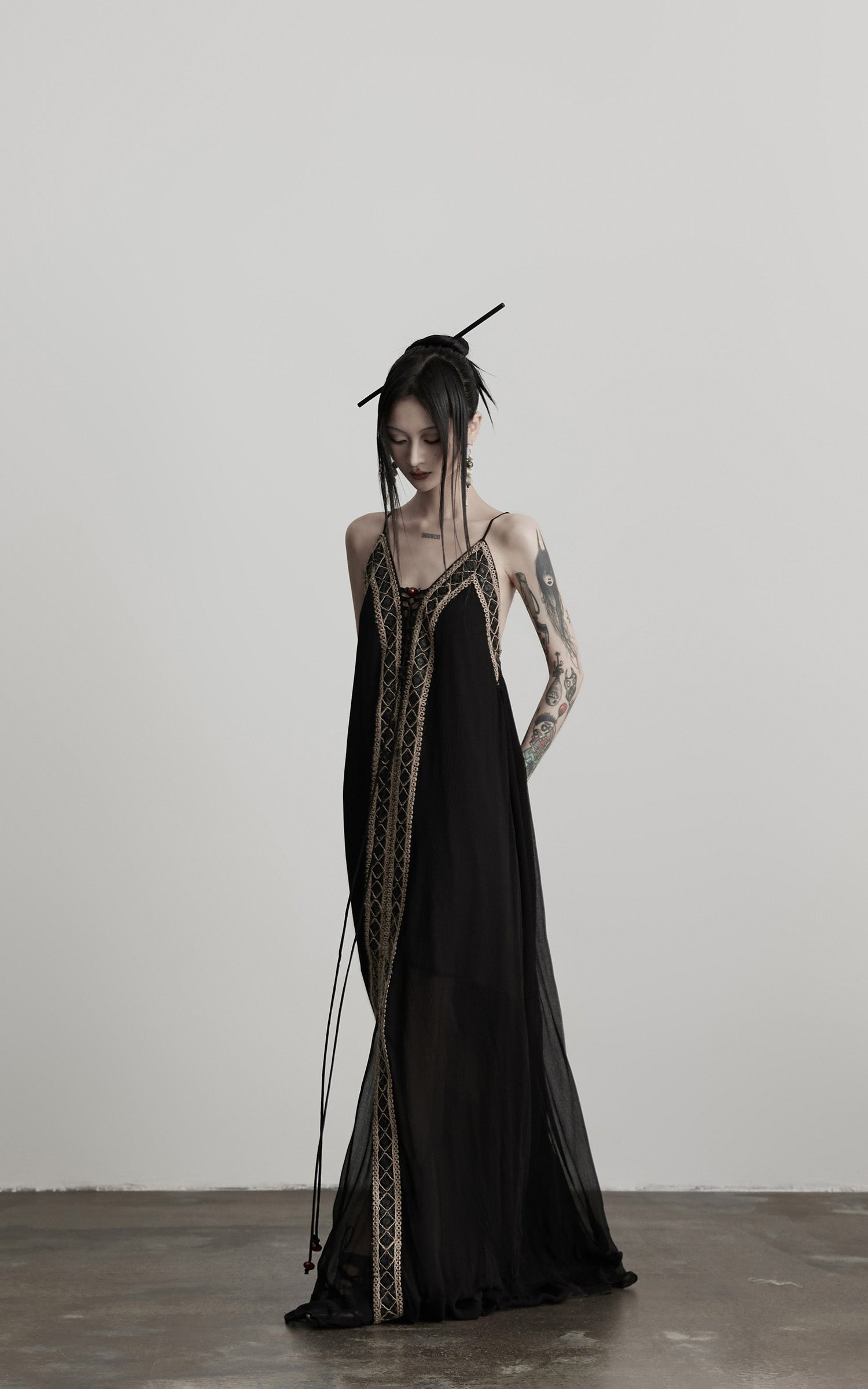 DOINDULGE Black Embroidered Beaded Maxi Dress