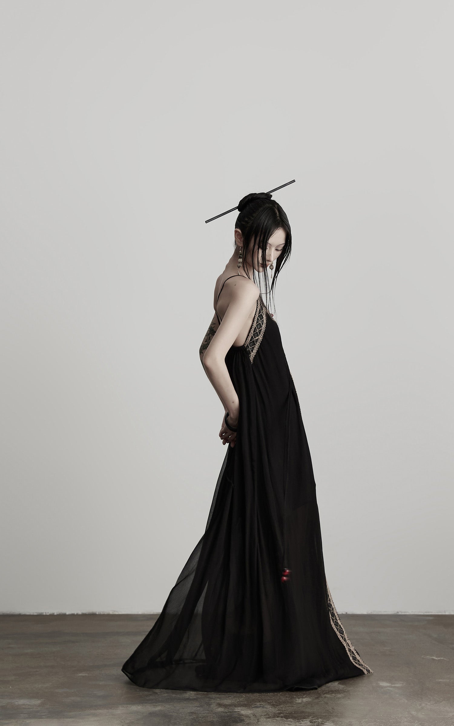 DOINDULGE Black Embroidered Beaded Maxi Dress