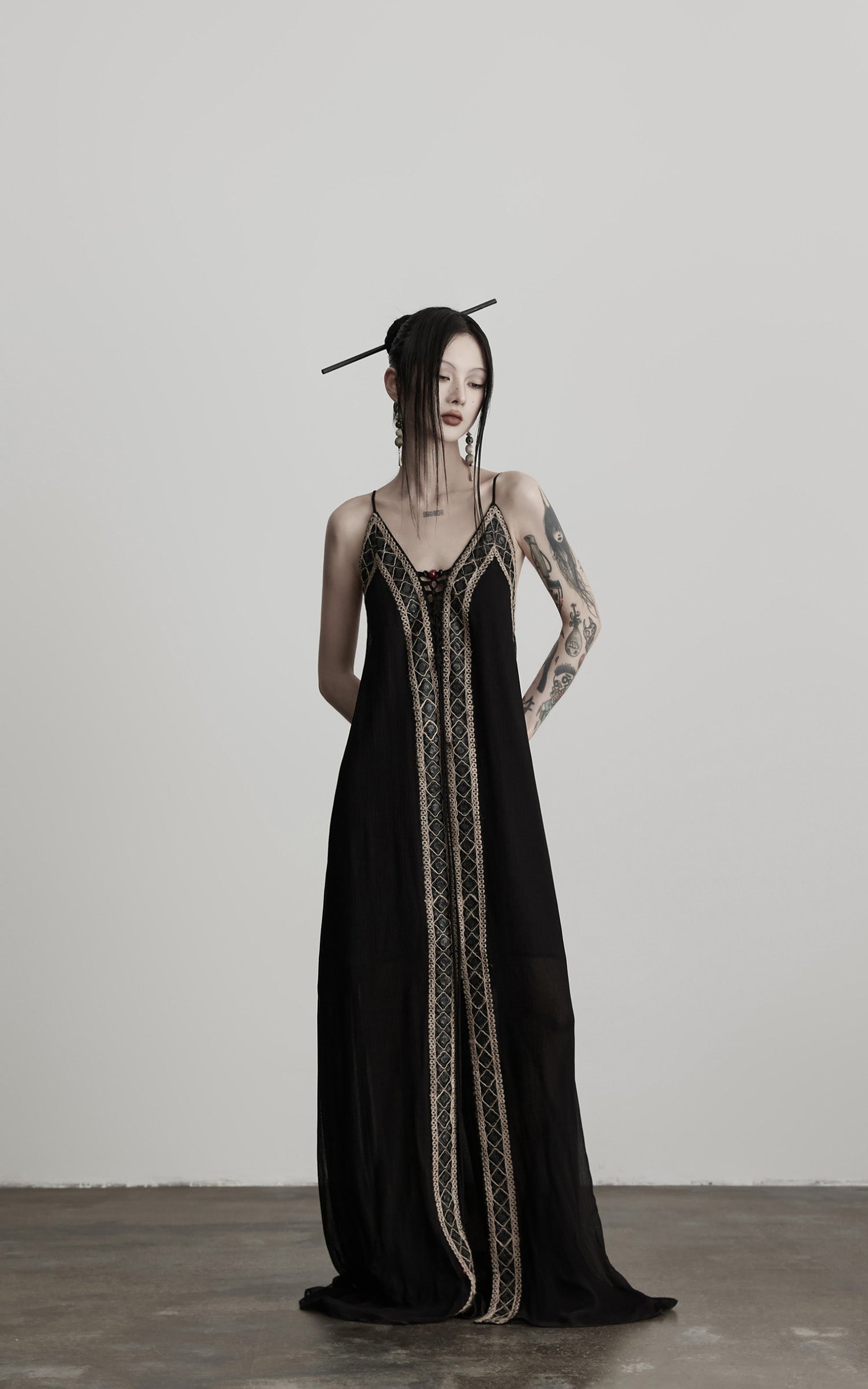 DOINDULGE Black Embroidered Beaded Maxi Dress