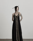 DOINDULGE Black Embroidered Beaded Maxi Dress