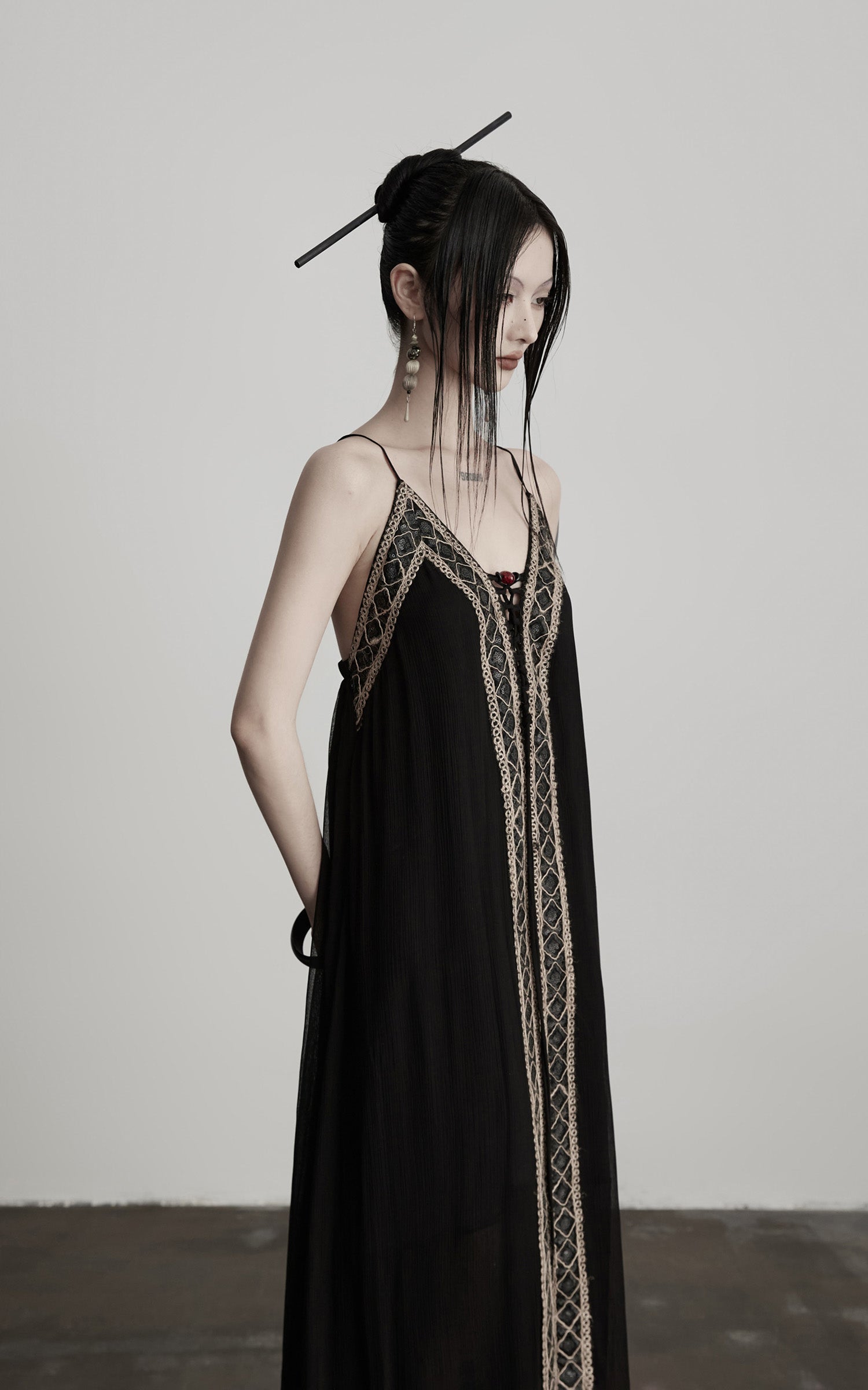 DOINDULGE Black Embroidered Beaded Maxi Dress