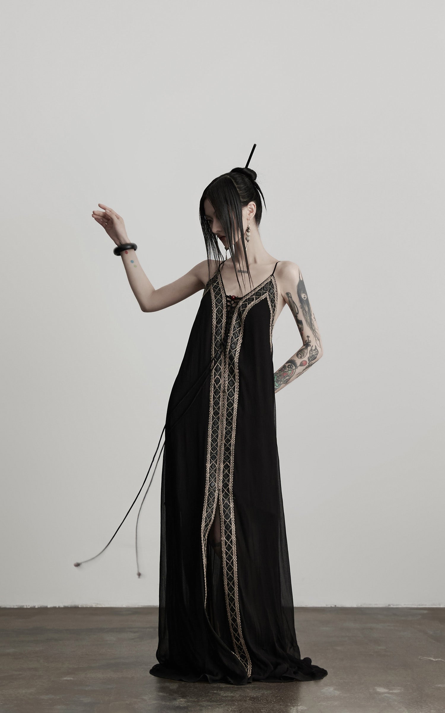 DOINDULGE Black Embroidered Beaded Maxi Dress