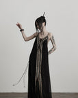 DOINDULGE Black Embroidered Beaded Maxi Dress