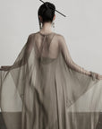 DOINDULGE Sheer Drape Long Cardigan with Bead Tie Detail