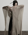 DOINDULGE Sheer Drape Long Cardigan with Bead Tie Detail