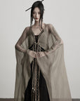 DOINDULGE Sheer Drape Long Cardigan with Bead Tie Detail