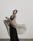 DOINDULGE Sheer Drape Long Cardigan with Bead Tie Detail