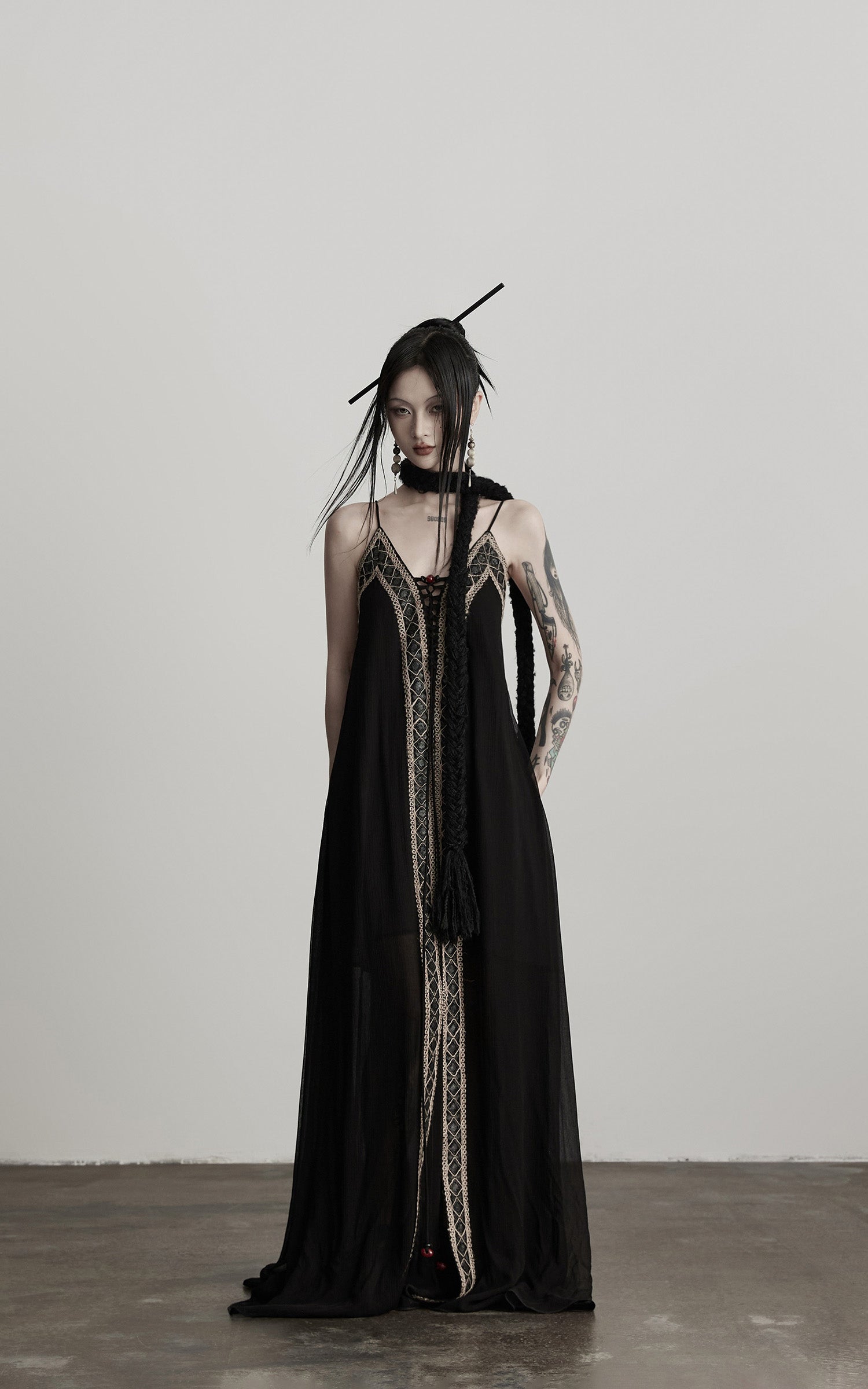 DOINDULGE Black Embroidered Beaded Maxi Dress