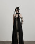 DOINDULGE Black Embroidered Beaded Maxi Dress