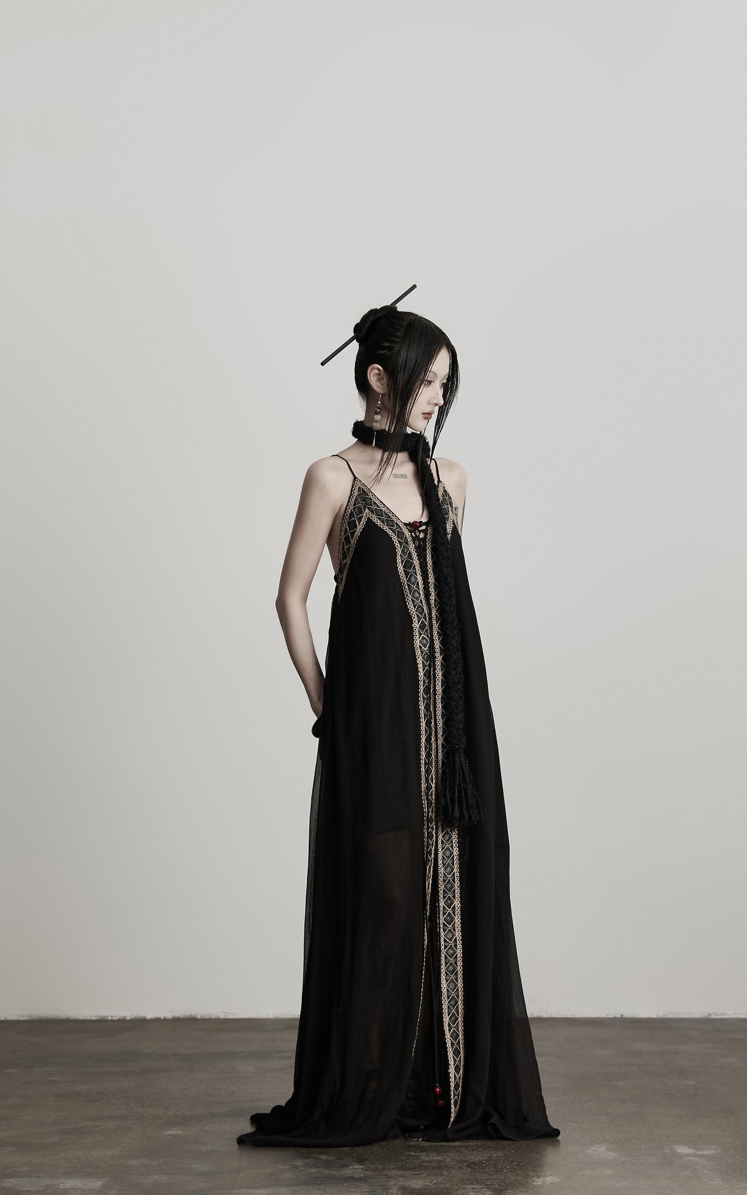 DOINDULGE Black Embroidered Beaded Maxi Dress