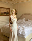 Rase le sol Draped Halter Backless Gown with Oversized Bow - PINKPARKS