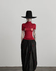 DOINDULGE Black Pleated Skirt Red Button Accents
