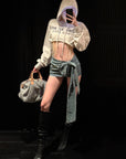 Rase le sol Asymmetric Tie-Front Denim Mini Skirt