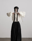 DOINDULGE Textured Button Shirt with Ruffled Front and Long Sashes