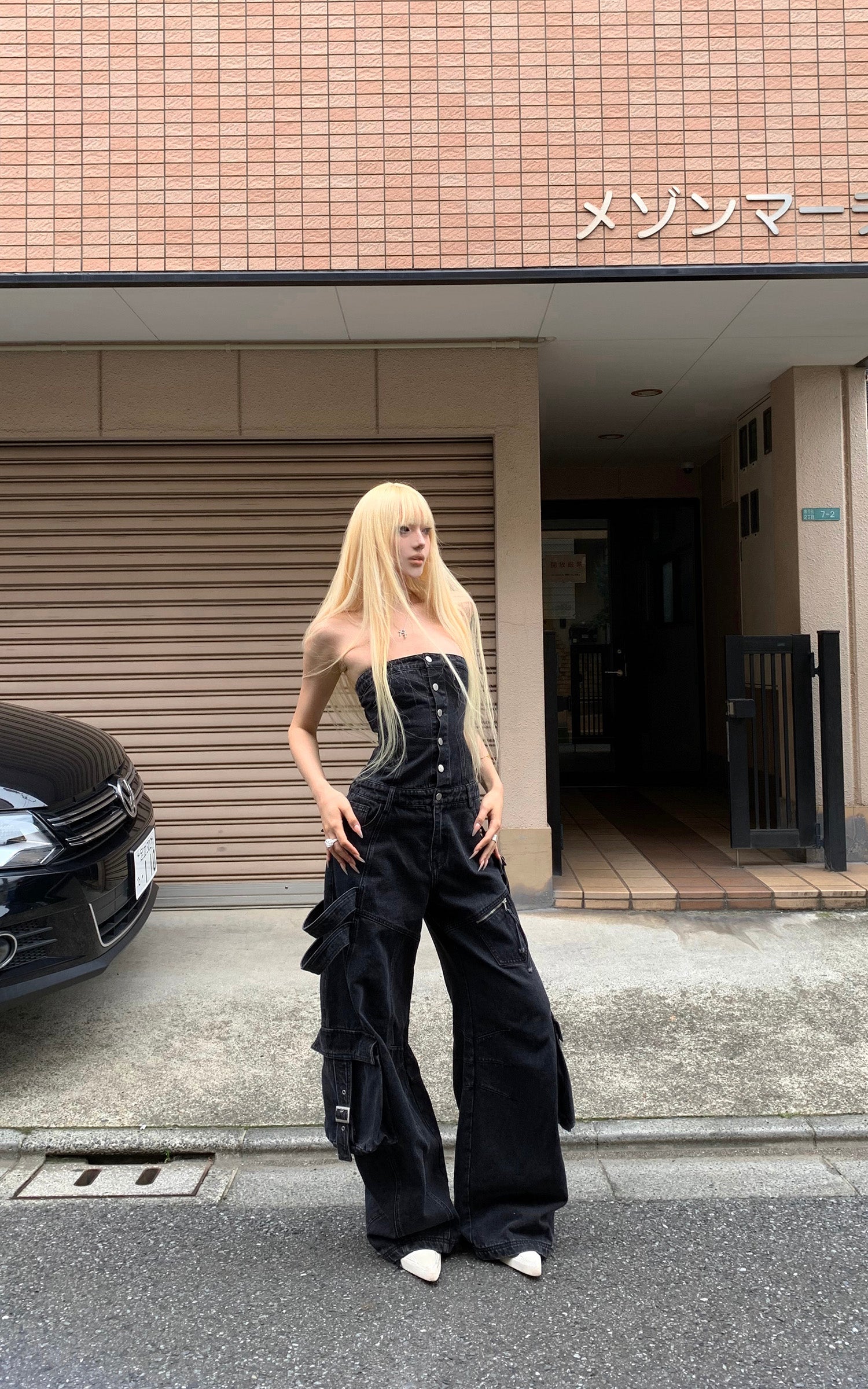Rase le sol Black Structured Cargo Jumpsuit