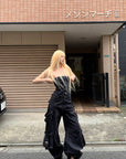 Rase le sol Black Structured Cargo Jumpsuit