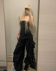 Rase le sol Black Structured Cargo Jumpsuit