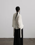 DOINDULGE Textured Button Shirt with Ruffled Front and Long Sashes