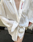 Rase le sol Oversized Embroidered Shirt with Dropped Shoulders and Extended Cuffs