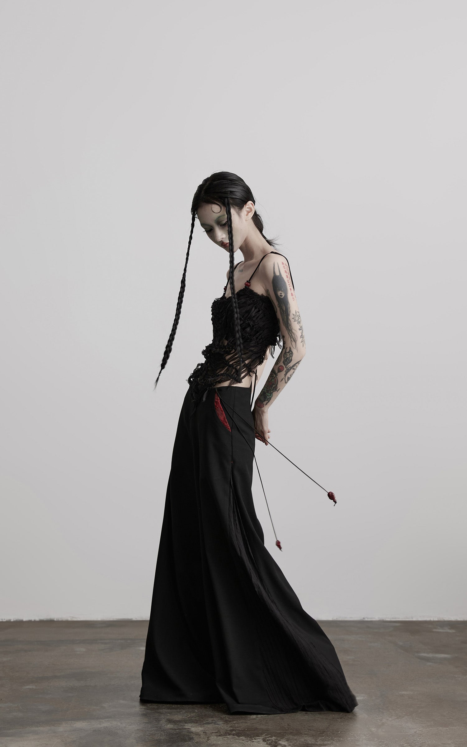 DOINDULGE Deconstructed Mesh Top with Beads and Raw Edge Detailing