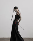 DOINDULGE Deconstructed Mesh Top with Beads and Raw Edge Detailing
