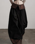 DOINDULGE Wide-Legged High-Waisted Pants with Leaf-Pattern Detail