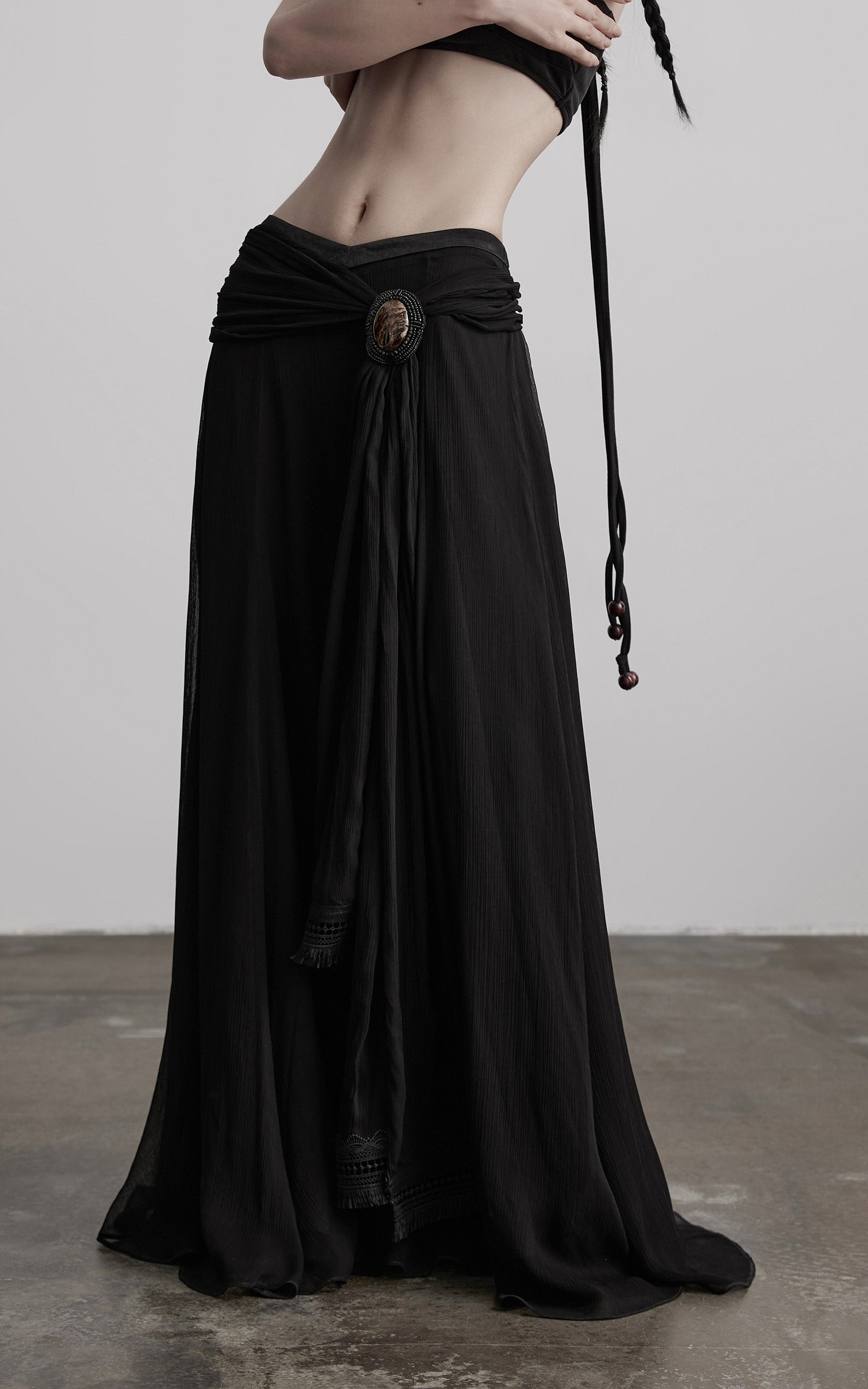 DOINDULGE Draped Maxi Skirt with Medallion