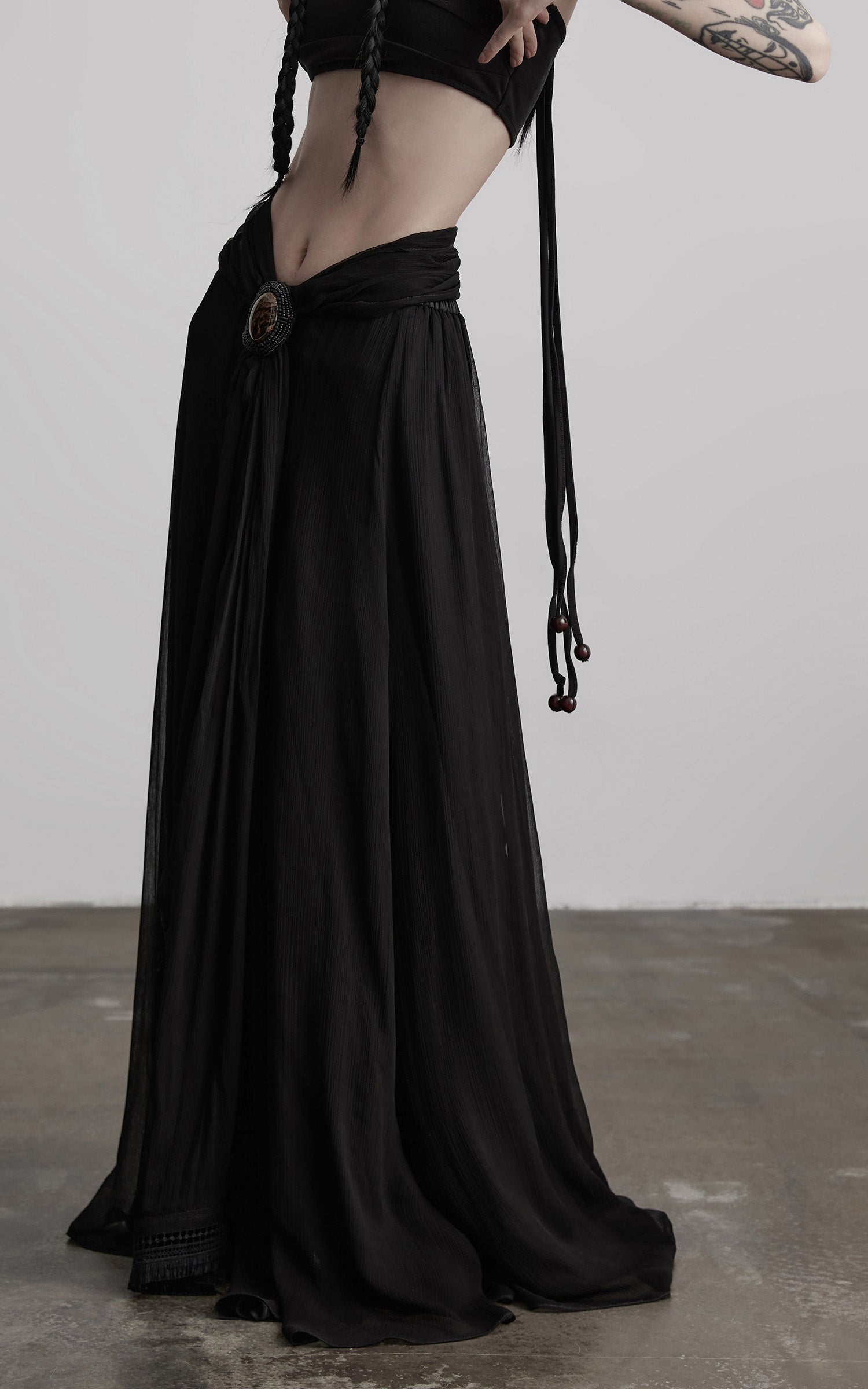 DOINDULGE Draped Maxi Skirt with Medallion