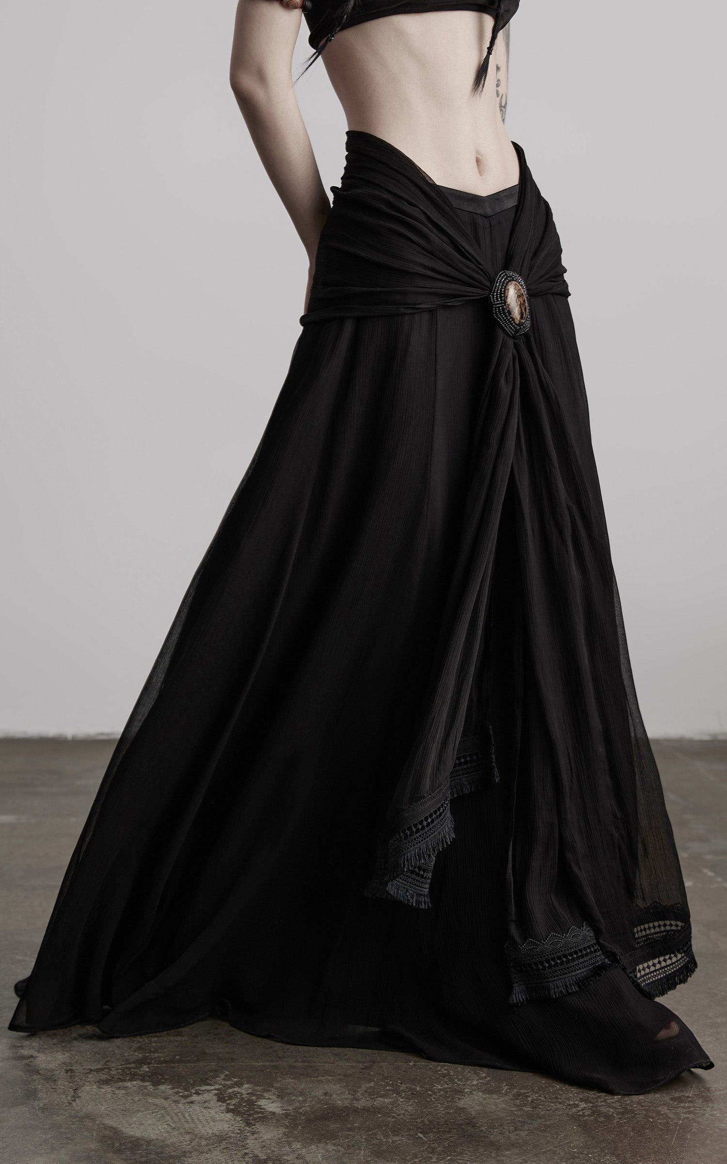 DOINDULGE Draped Maxi Skirt with Medallion