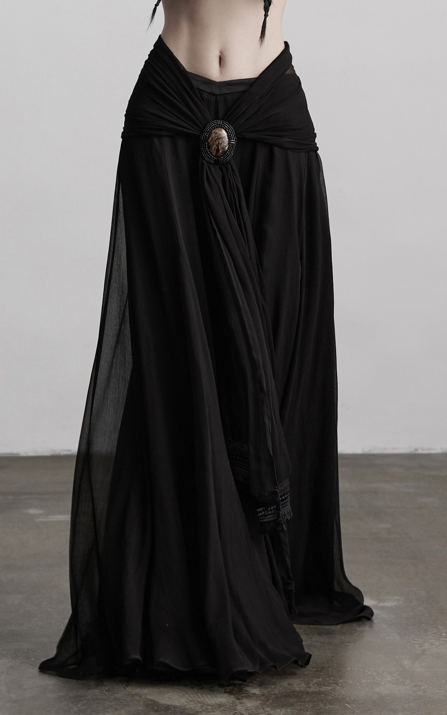 DOINDULGE Draped Maxi Skirt with Medallion
