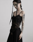 DOINDULGE Deconstructed Mesh Top with Beads and Raw Edge Detailing