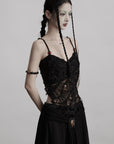 DOINDULGE Deconstructed Mesh Top with Beads and Raw Edge Detailing