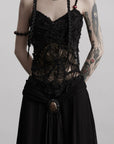 DOINDULGE Deconstructed Mesh Top with Beads and Raw Edge Detailing