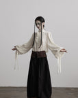 DOINDULGE Wide-Legged High-Waisted Pants with Leaf-Pattern Detail