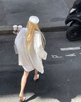 Rase le sol Oversized Embroidered Shirt with Dropped Shoulders and Extended Cuffs