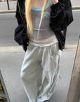 Rase le sol Ruffled Waist Wide-Leg Sweatpants in Heather Grey