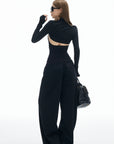 IAMXIAA Cut Out Halter Long Sleeve Shrug Top Ribbed Knit Slim Fit