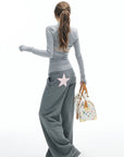 IAMXIAA Star Patch Wide Leg Sweatpants Drawstring Waist Lounge Pants